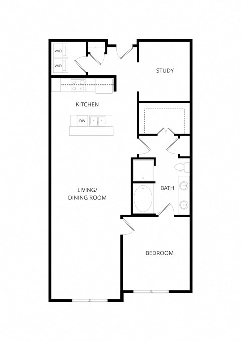 Floor plan for 1 bed, 1 bath, 1105 sqft